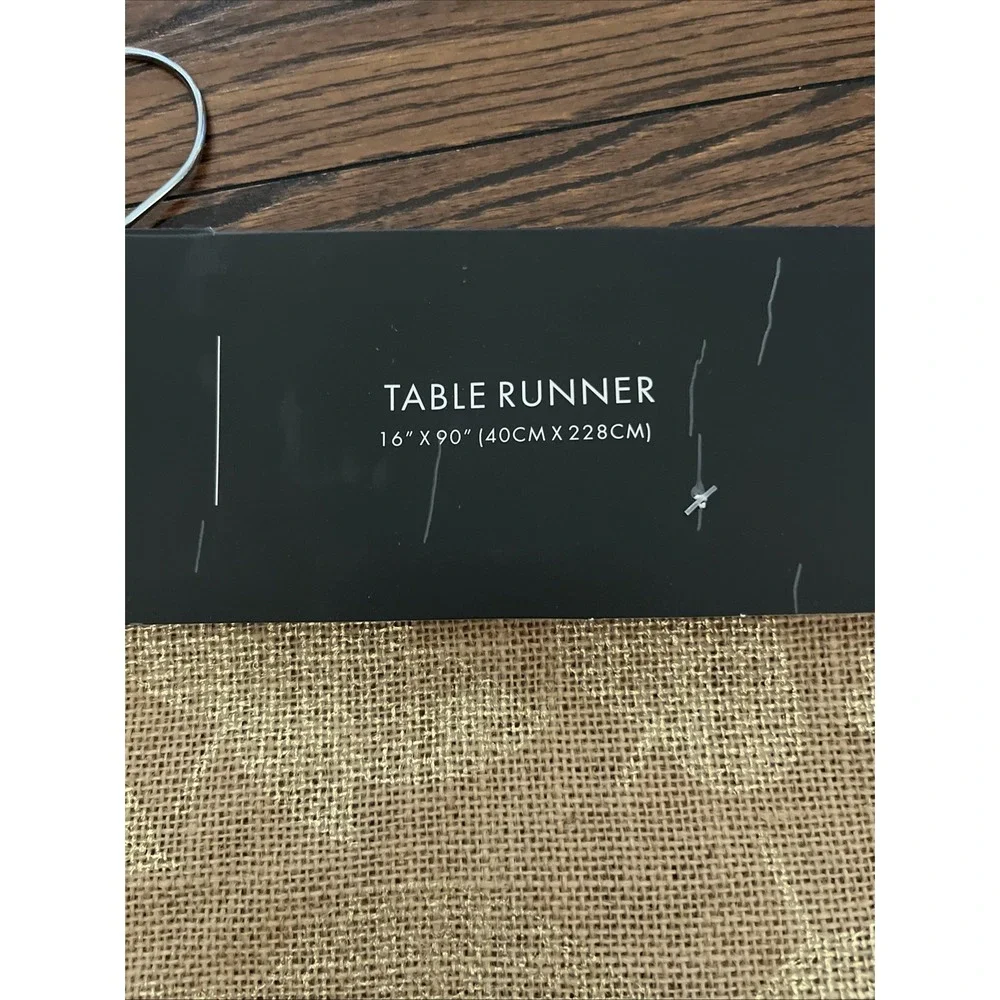 Tahari Home Table Runner 16 X 90 Tan Burlap Gold Color Fall Leaf Thanksgiving